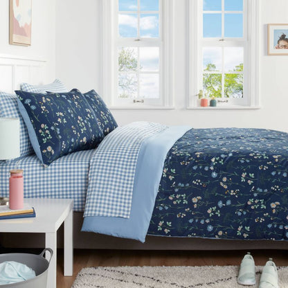 Floral Printed Microfiber Reversible Comforter & Sheets Set Navy - Room Essentials™