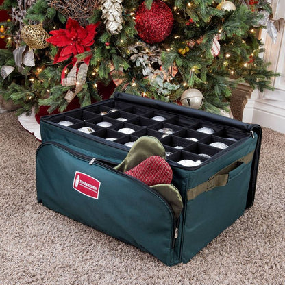 TreeKeeper 3 Tray Ornament Keeper Storage Bag with Front Pocket: Christmas Ornament Organizer, Padded Lining, Green