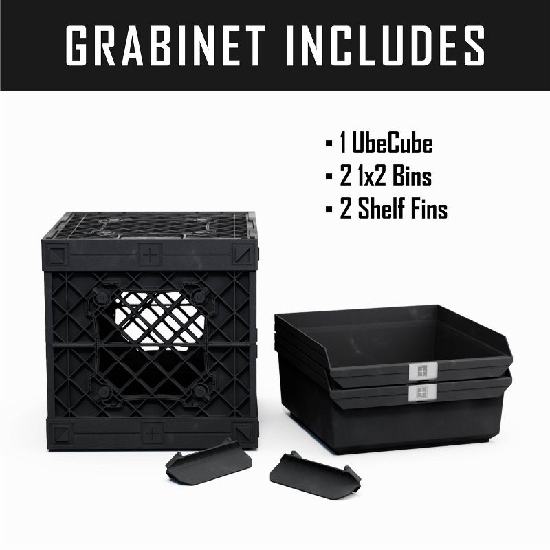 UbeCube Grabinet Kit 1"x2" Crate Black Bin: Stackable Polypropylene Decorative Box, Industrial Style, 13.5" Square