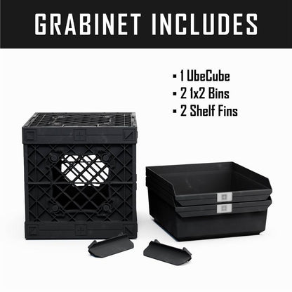 UbeCube Grabinet Kit 1"x2" Crate Black Bin: Stackable Polypropylene Decorative Box, Industrial Style, 13.5" Square