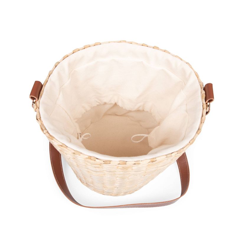 Picnic Time Palermo Rush Insulated Bucket Tote with Leather Straps Beige Canvas