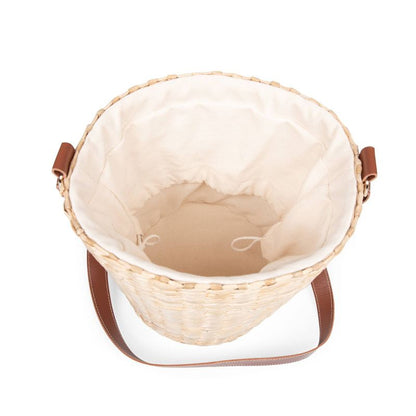 Picnic Time Palermo Rush Insulated Bucket Tote with Leather Straps Beige Canvas