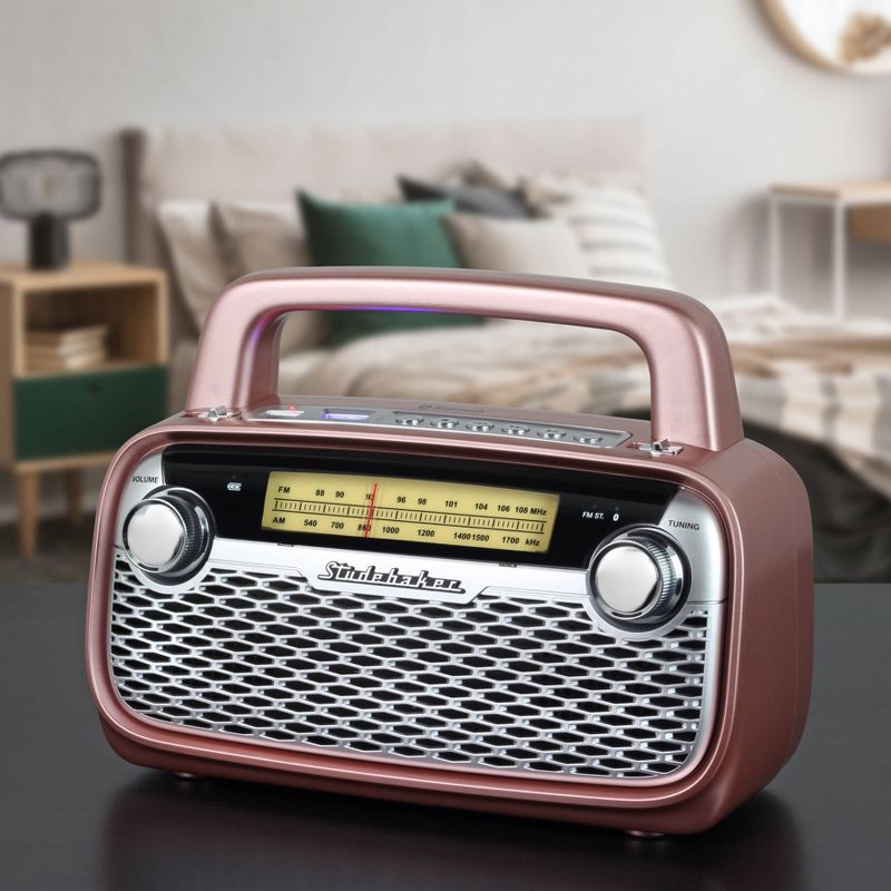 Studebaker AM/FM Portable Radio with Bluetooth and Rechargeable Battery