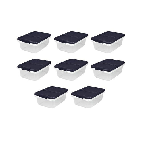 Home Logic 15qt 8pk Storage Bins Clear: Lidded, Stackable, Portable, Built-In Handles, Transparent, Plastic Containers
