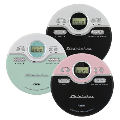 Studebaker Personal CD Player with FM Radio, 60 Second ASP and Earbuds (SB3703)