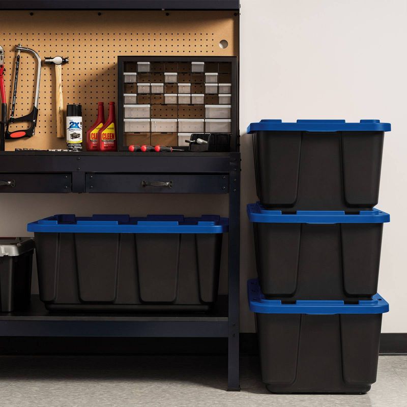 IRIS 27gal Stackable Storage Totes with Lids Black Blue 4pk