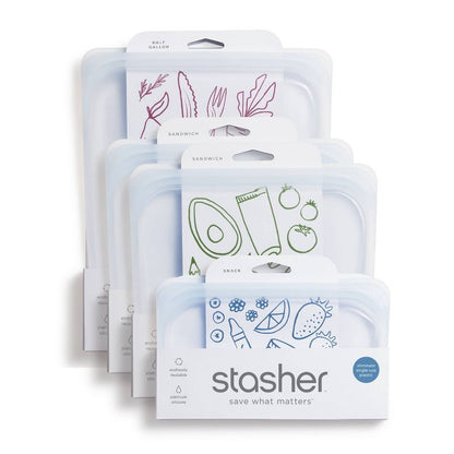 stasher Premium Silicone Reusable Food Storage Bags Lunch Starter Kit - 4pk - Clear