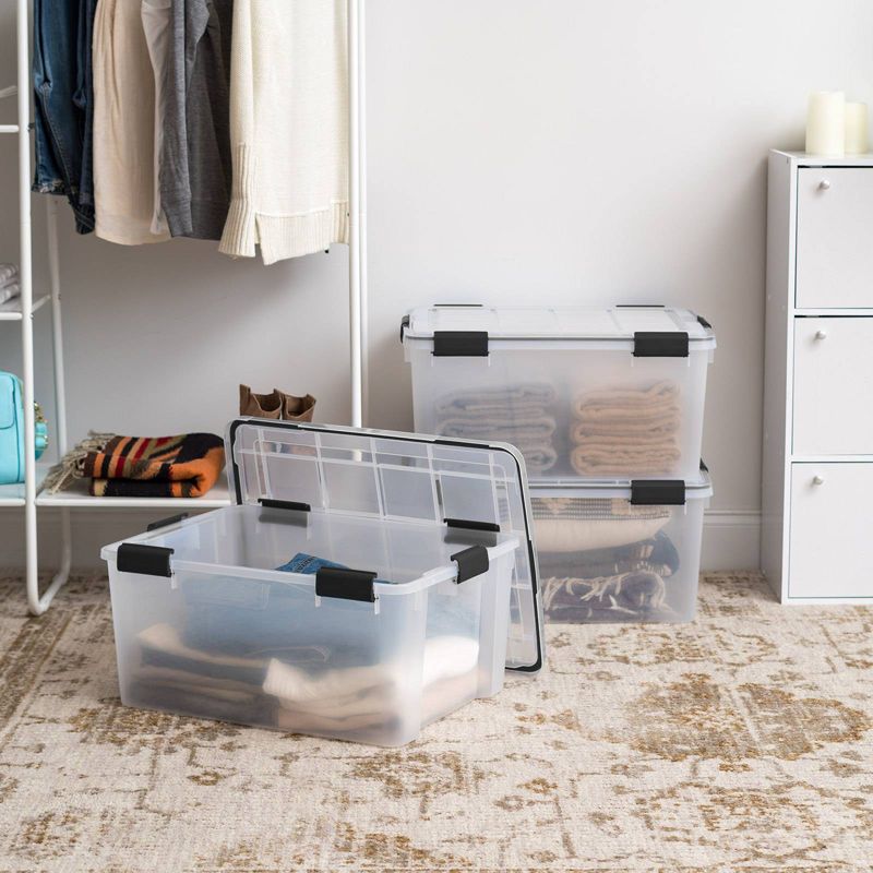 IRIS 60qt Plastic Storage Bins with Sealed Lids Clear Gasket Box Airtight Containers 4pk