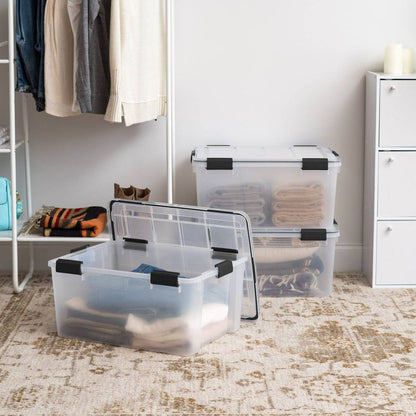IRIS 60qt Plastic Storage Bins with Sealed Lids Clear Gasket Box Airtight Containers 4pk
