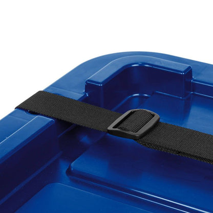 IRIS 27gal Stackable Storage Totes with Lids Black Blue 4pk