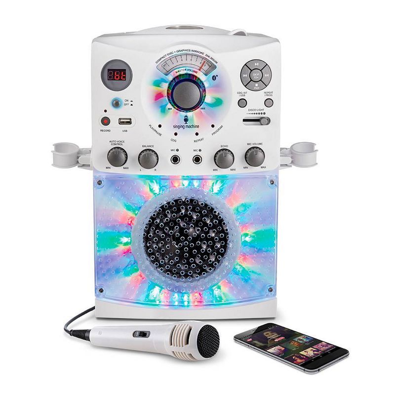 Singing Machine Bluetooth Karaoke System with LED Disco Lights CD+G USB and Microphone Karaoke Machine