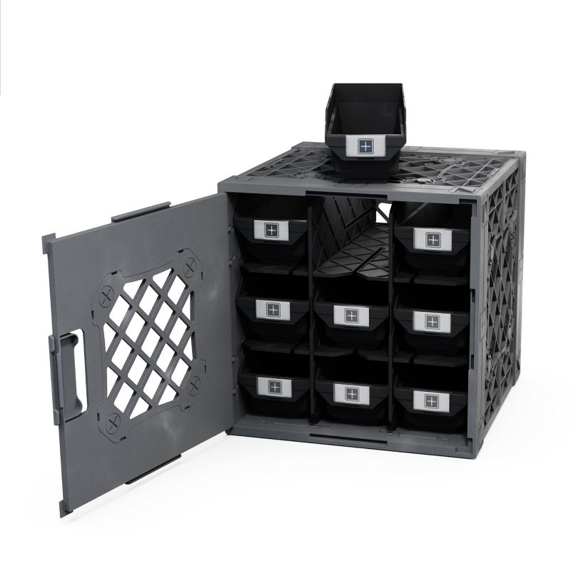 UbeCube Grabinet Kit 3"x3" Crate Black/Gray Bin: Stackable Polypropylene Decorative Box, Industrial Style, 13.5" Square