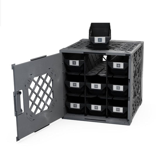 UbeCube Grabinet Kit 3"x3" Crate Black/Gray Bin: Stackable Polypropylene Decorative Box, Industrial Style, 13.5" Square