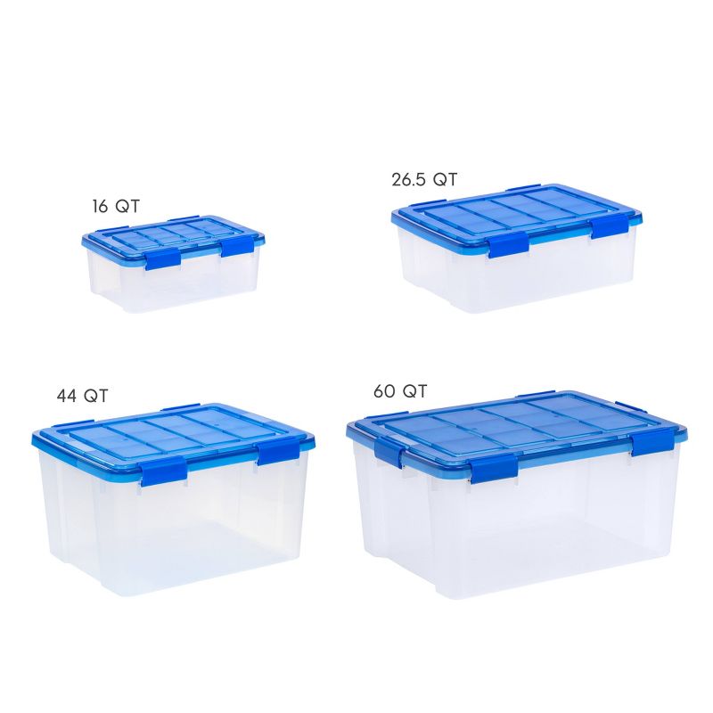 IRIS 16qt 6pk WeatherPro Plastic Storage Bin: Stackable, Lidded, Transparent, Portable, Under Bed Storage, Built-In Handles
