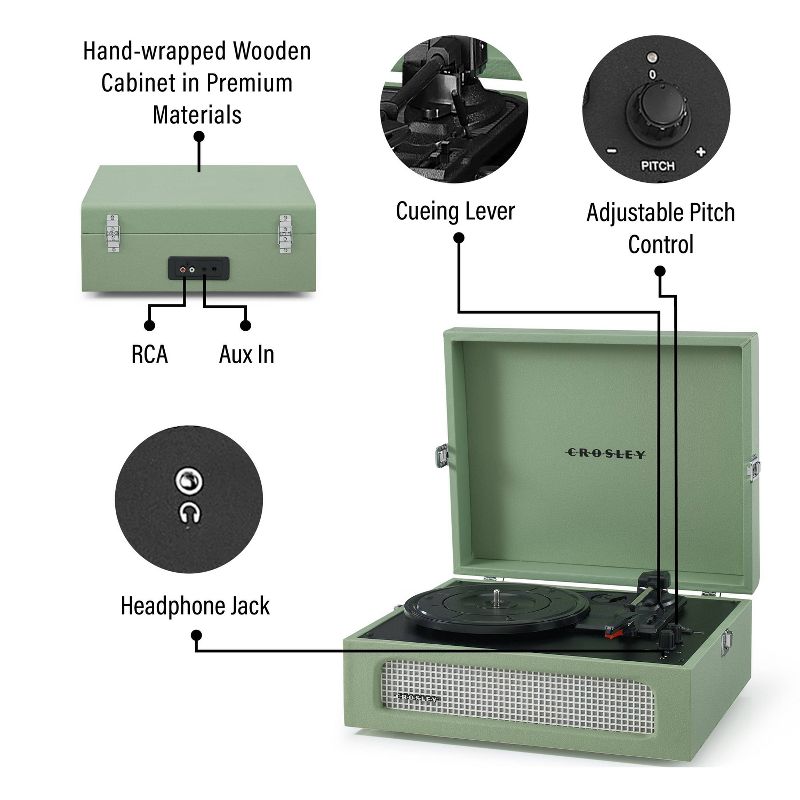 Crosley Voyager Bluetooth Vinyl Record Player - Sage