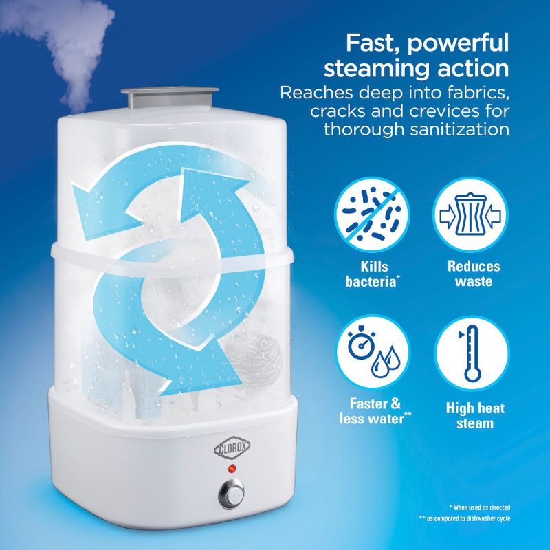 Clorox 2 Tier Steam Sanitizer 86900: Plastic Sterilization Device, White, 3-Year Warranty, Cleaning Tool Accessory