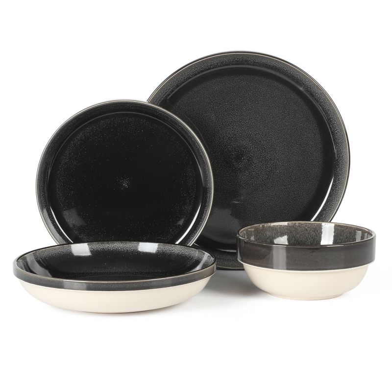 Gibson Home Sur La Table Kitchen Essentials Banquette 16pc Reactive Glaze Stoneware Dinnerware Set Black: Kitchen Dish Set, Service for 4