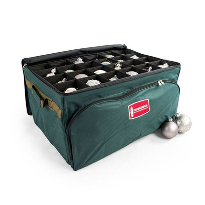 TreeKeeper 3 Tray Ornament Keeper Storage Bag with Front Pocket: Christmas Ornament Organizer, Padded Lining, Green