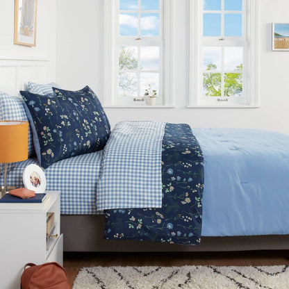 Floral Printed Microfiber Reversible Comforter & Sheets Set Navy - Room Essentials™