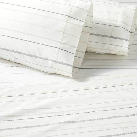 Cotton Percale Thin Stripe Sheet Set Sour Cream/Railroad Gray - Hearth & Hand™ with Magnolia