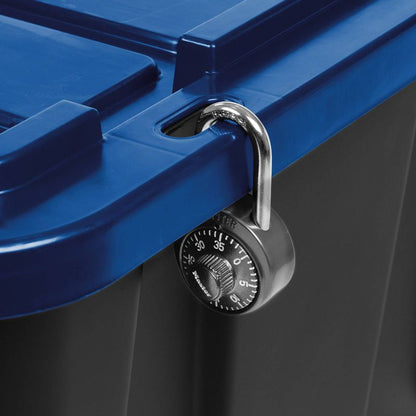 IRIS 27gal Stackable Storage Totes with Lids Black Blue 4pk