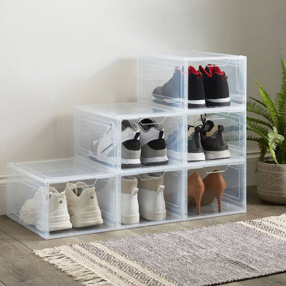 Simplify Drop Front Shoe Box - Set of 6 - Clear: PET & Polypropylene, Decorative Storage Bins, 13.4" W x 9.8" D x 7.1" H