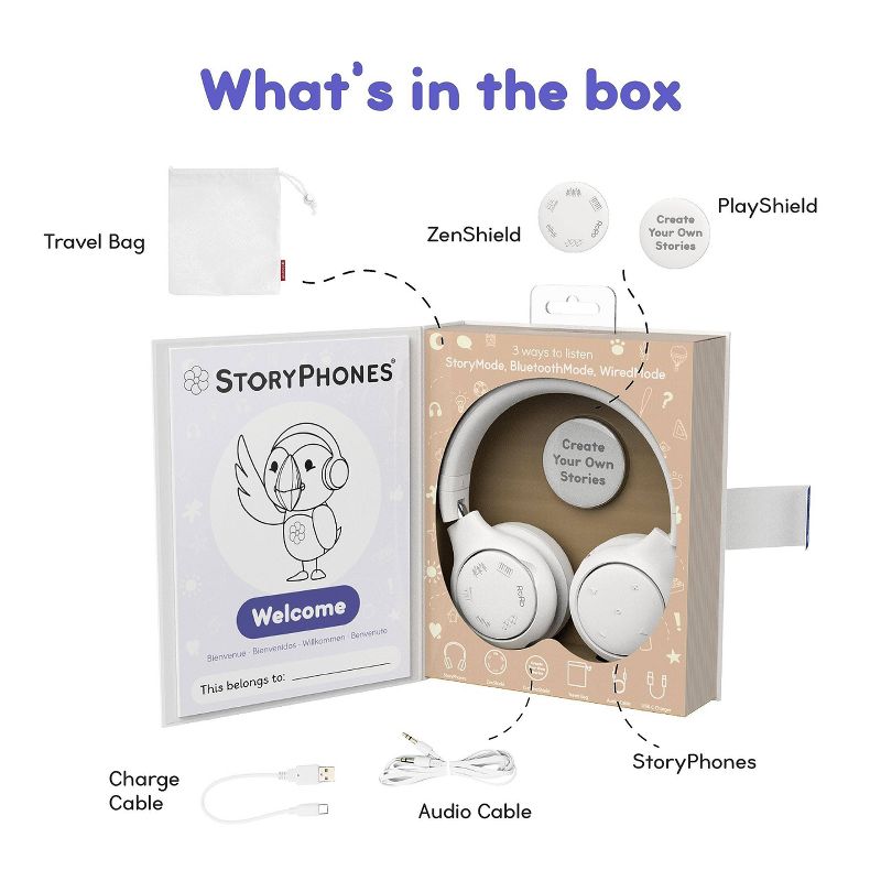 StoryPhones Storytelling Bluetooth Wireless Kids Headphones Intro Bundle with ZenDisk and PlayShield