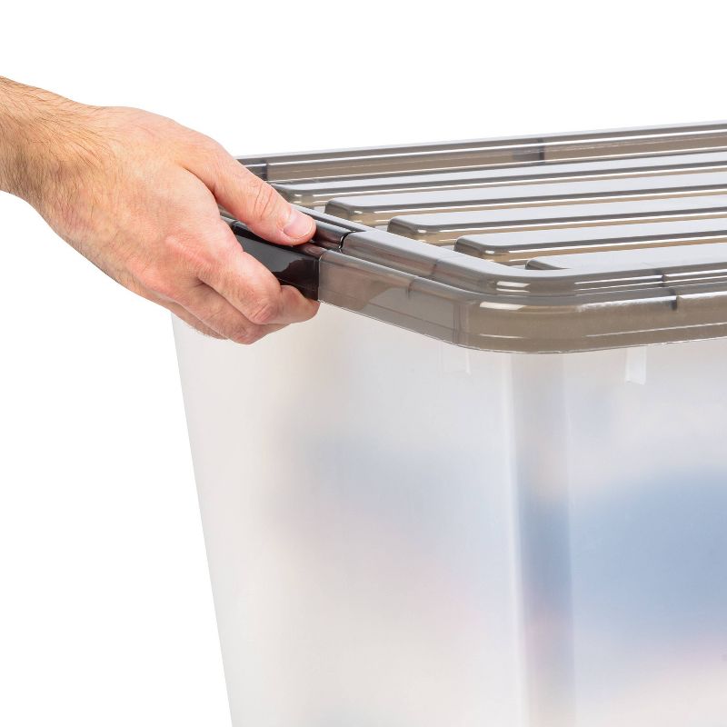 IRIS 91qt Plastic Storage Bins with Lids Clears Latchings Stackable Totes 4pk