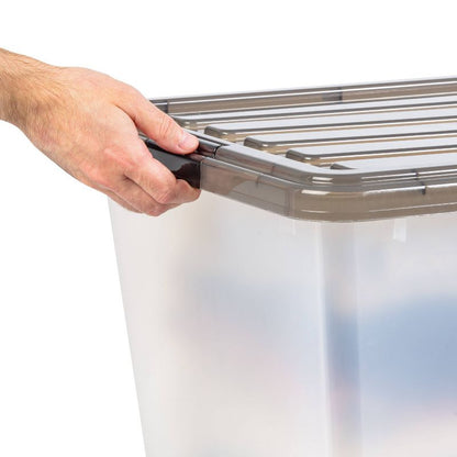IRIS 91qt Plastic Storage Bins with Lids Clears Latchings Stackable Totes 4pk