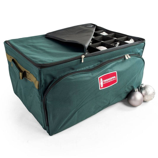 TreeKeeper 3 Tray Ornament Keeper Storage Bag with Front Pocket: Christmas Ornament Organizer, Padded Lining, Green