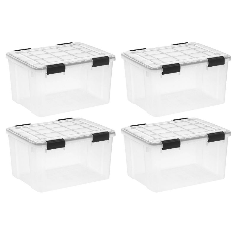 IRIS 44qt Plastic Storage Bins with Sealed Lids Clear Gasket Box Airtight Containers 4pk