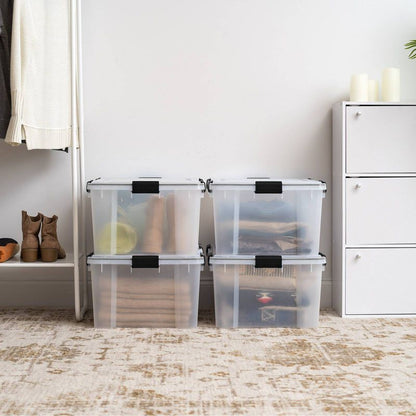 IRIS 60qt Plastic Storage Bins with Sealed Lids Clear Gasket Box Airtight Containers 4pk