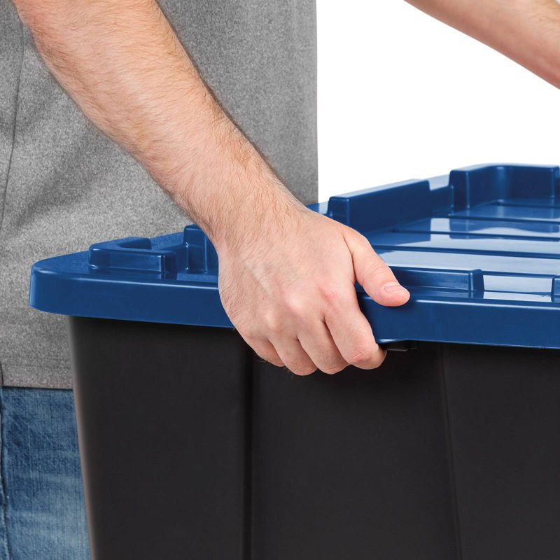 IRIS 27gal Stackable Storage Totes with Lids Black Blue 4pk