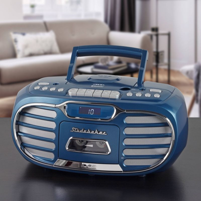 Studebaker Retro Edge Big Sound Boombox with CD/Cassette Player and Radio - Blue (SB2150BLA)
