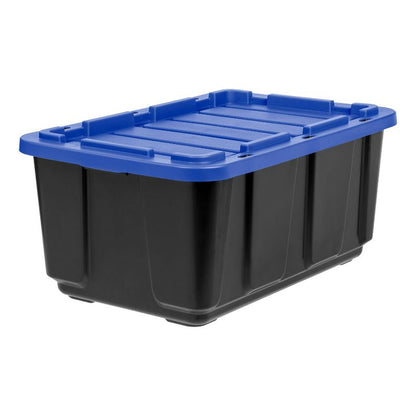 IRIS 27gal Stackable Storage Totes with Lids Black Blue 4pk