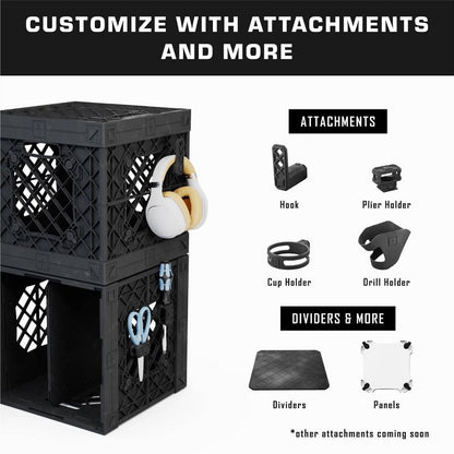 UbeCube Grabinet Kit Crate Black Bin: Stackable Polypropylene Storage, Industrial Style, 13.5" Square Decorative Box