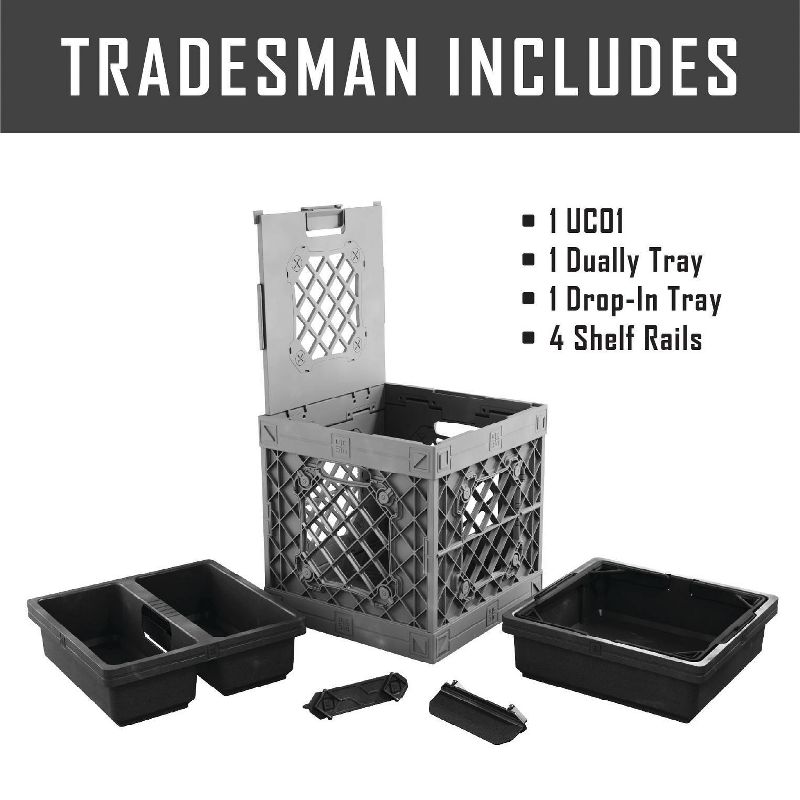 UbeCube Tradesman Double Utility Kit Gray/Black Tray: Stackable Polypropylene Decorative Box, Industrial Style, 13.5" Square