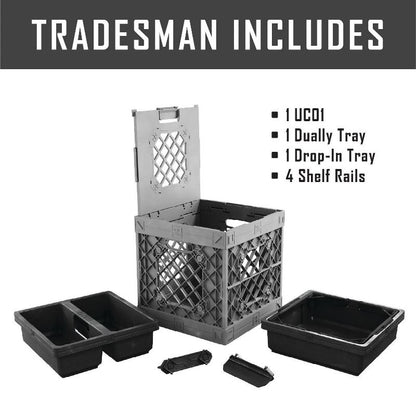 UbeCube Tradesman Double Utility Kit Gray/Black Tray: Stackable Polypropylene Decorative Box, Industrial Style, 13.5" Square