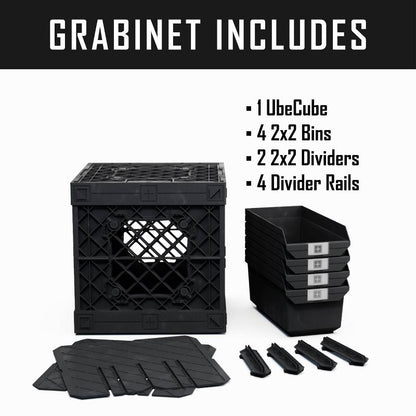 UbeCube Grabinet Kit 2"x2" Crate Black Bin: Stackable Polypropylene Decorative Box, Industrial Style, 13.5" Square