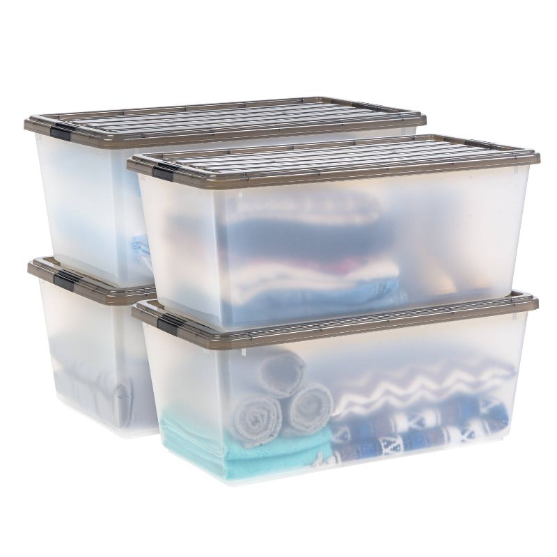 IRIS 91qt Plastic Storage Bins with Lids Clears Latchings Stackable Totes 4pk