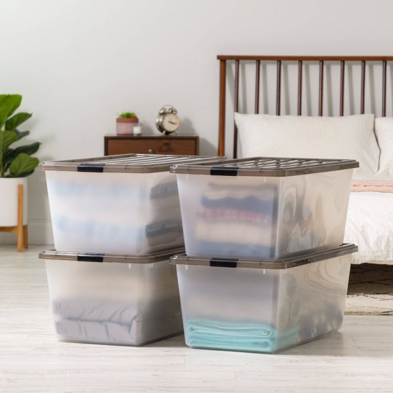 IRIS 91qt Plastic Storage Bins with Lids Clears Latchings Stackable Totes 4pk