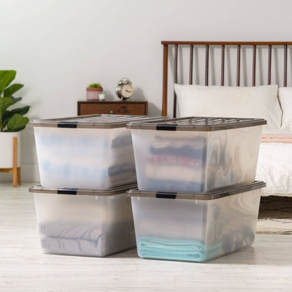 IRIS 91qt Plastic Storage Bins with Lids Clears Latchings Stackable Totes 4pk