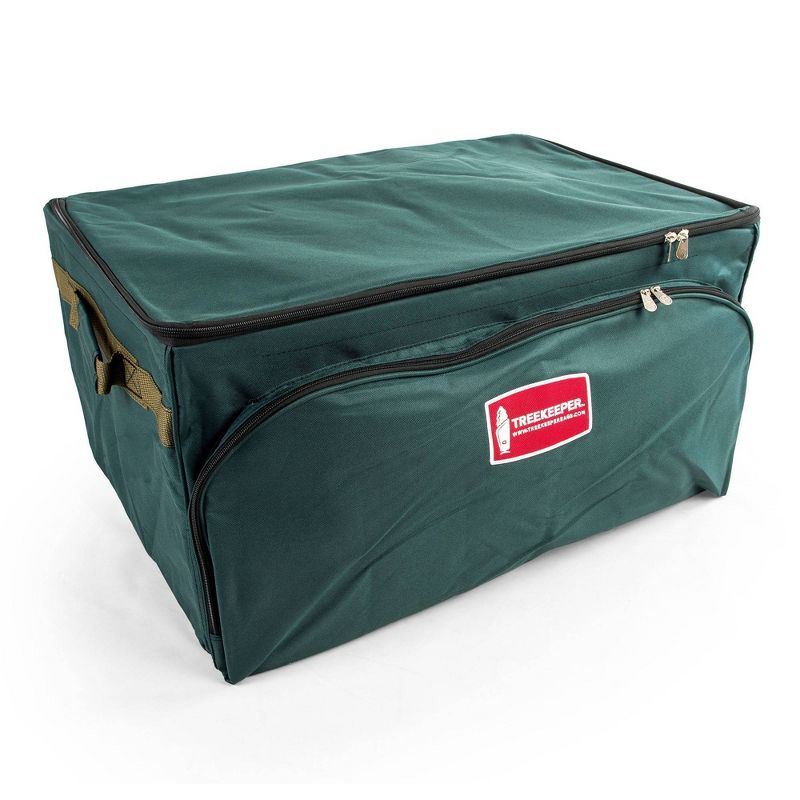 TreeKeeper 3 Tray Ornament Keeper Storage Bag with Front Pocket: Christmas Ornament Organizer, Padded Lining, Green