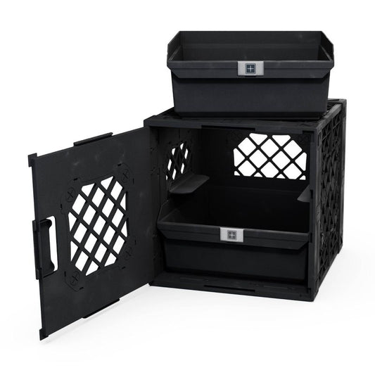 UbeCube Grabinet Kit 1"x2" Crate Black Bin: Stackable Polypropylene Decorative Box, Industrial Style, 13.5" Square