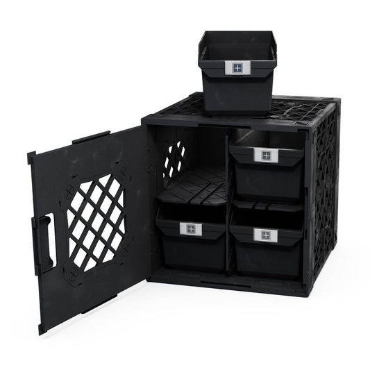 UbeCube Grabinet Kit 2"x2" Crate Black Bin: Stackable Polypropylene Decorative Box, Industrial Style, 13.5" Square